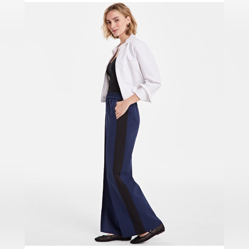 Women's Mid-Rise Side-Stripe Wide-Leg Pants SIZE MEDIUM NWT